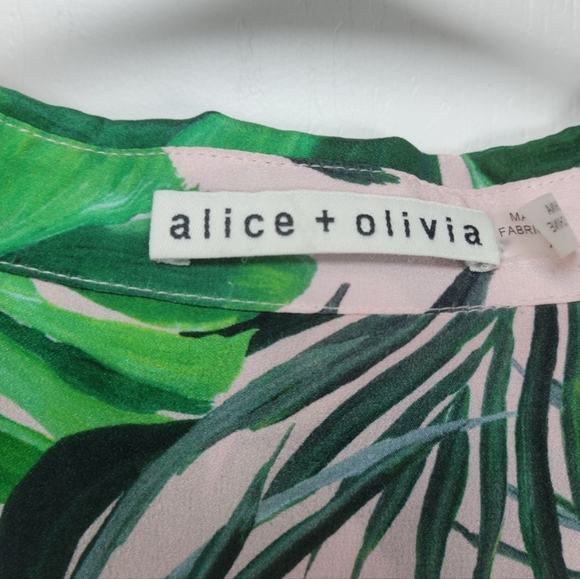 Alice + Olivia Tropical Leaf Print Resortwear Beach Summer Silk Blouse Size XL/L - Picture 12 of 13